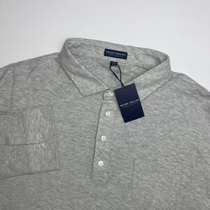 NEW Peter Millar Croxley Polo Shirt XXL L/S British Grey Linen Blend Tailored